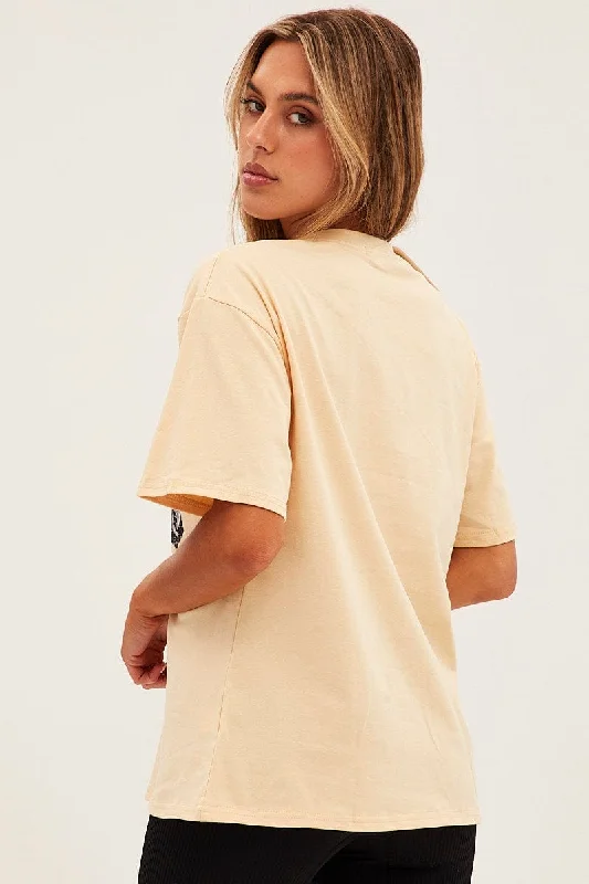 Beige Graphic Short Sleeve Oversized T Shirt