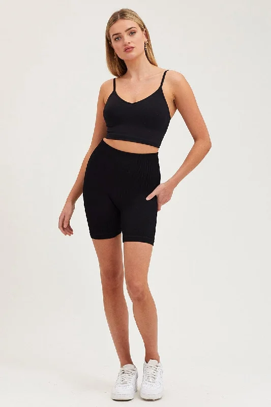 Black Crop Singlet Top Seamless