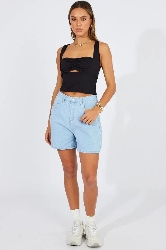 Black Crop Top Short Sleeveless