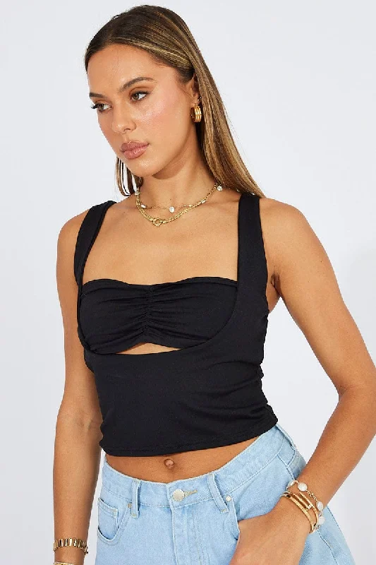 Black Crop Top Short Sleeveless