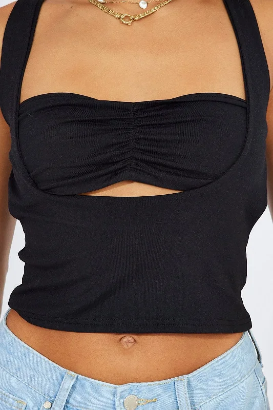 Black Crop Top Short Sleeveless