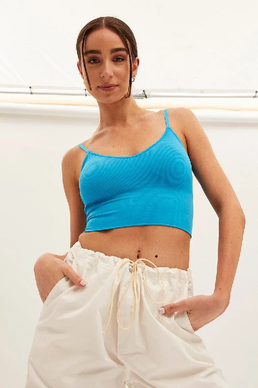 Blue Crop Singlet Top Seamless