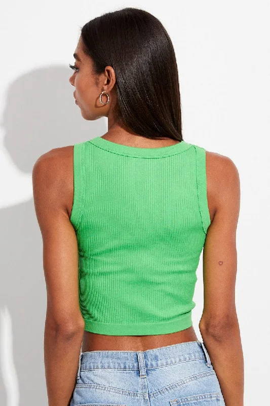 Green Seamless Rib Tank Top