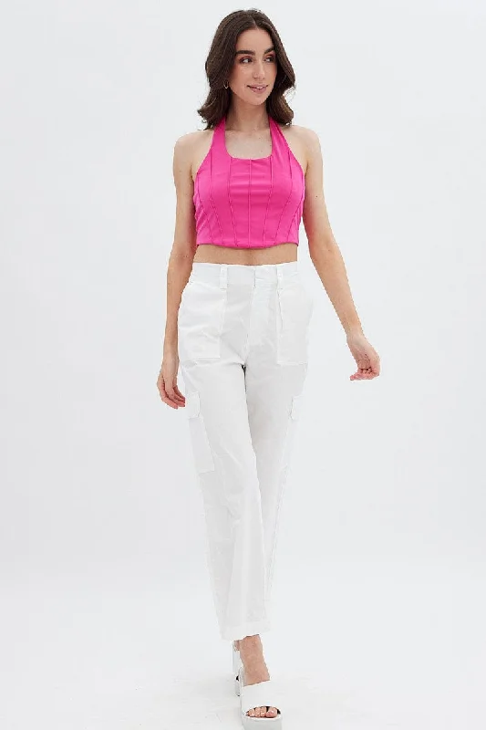 Pink Halter Pinch Crop Top