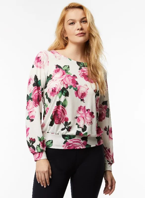 Puff Sleeve Rose Print Top