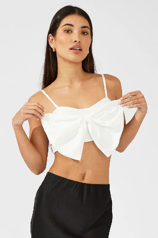 White Crop Top Strappy Oversized 3d Bow