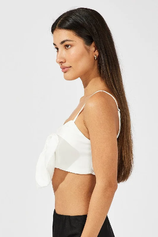 White Crop Top Strappy Oversized 3d Bow