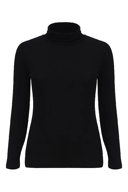 100% Merino roll neck Top | BLACK | 6511ZR