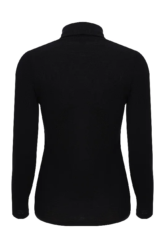 100% Merino roll neck Top | BLACK | 6511ZR