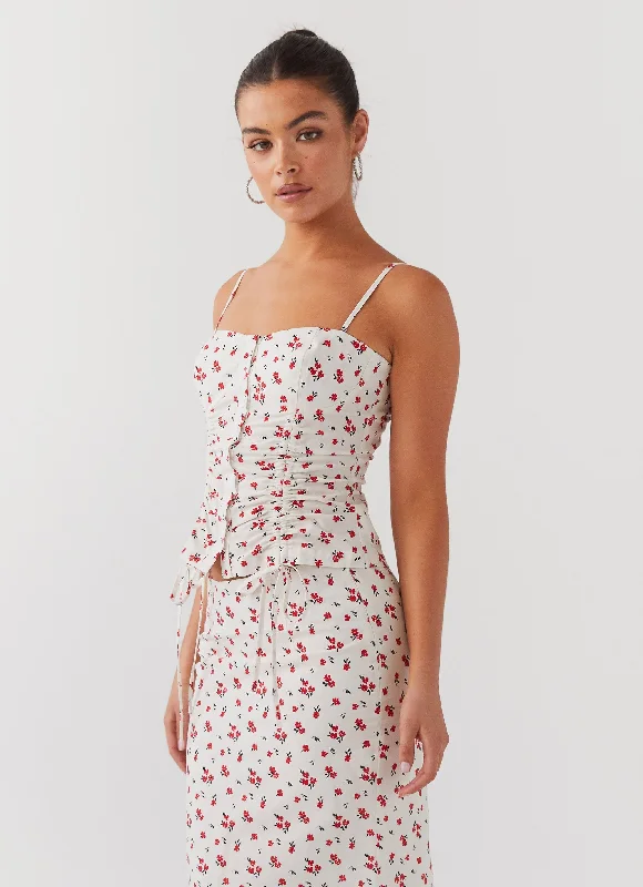 Ariana Linen Bustier Top - Poppy Floral