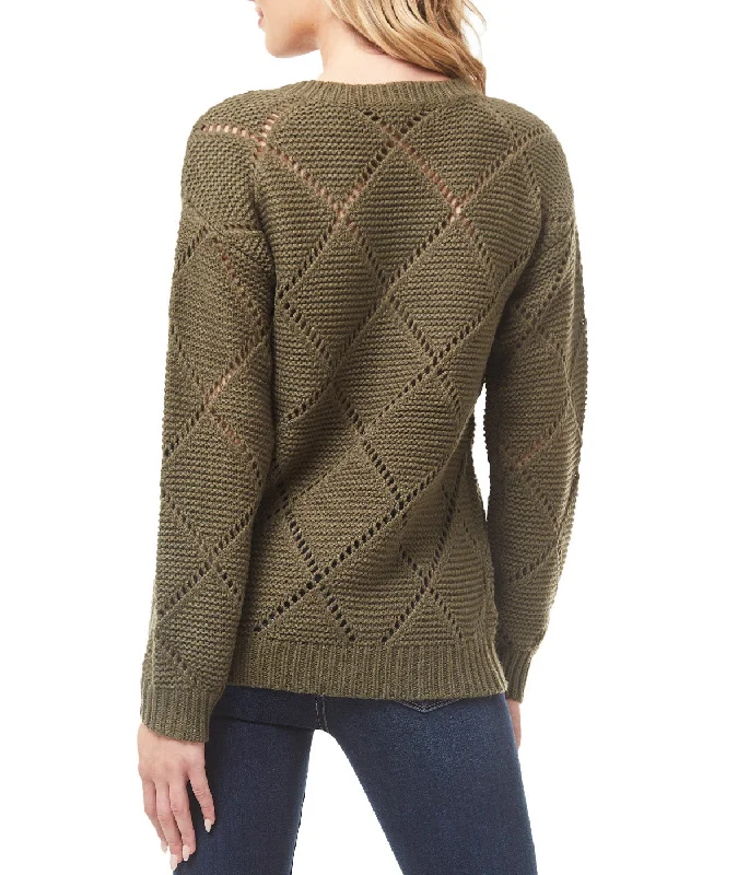 Aspen - Long Sleeve Crew Neck Pullover Sweater With Diamond Pointelle Stitch Detail