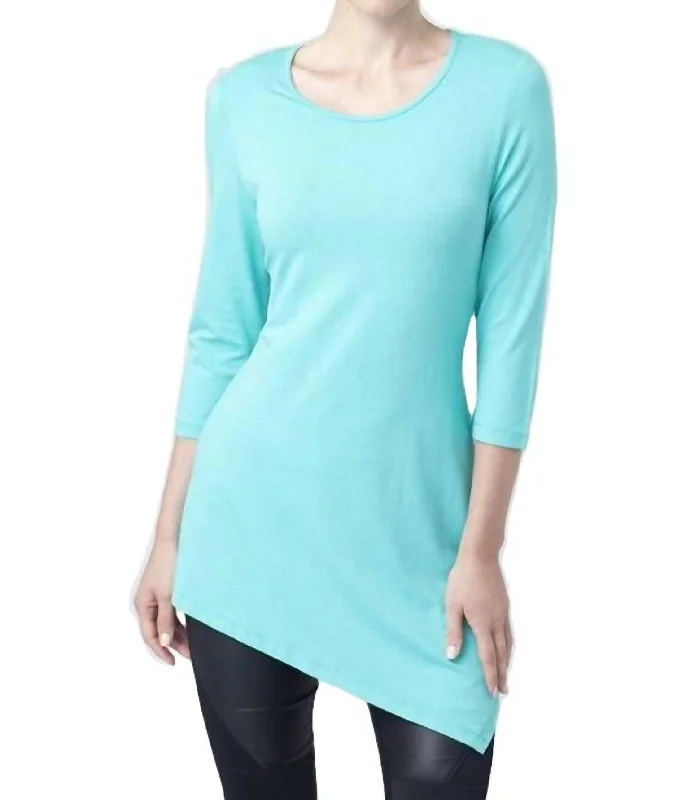 Asymmetrical 3/4 Sleeve Tunic In Mint