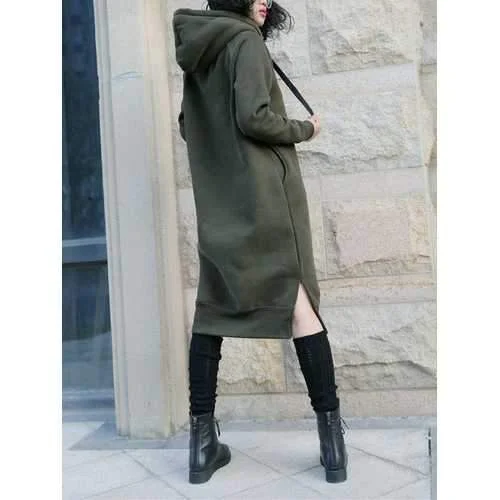 Casual Women Long Sleeve Sweatshirt Solid Color Pockets Dresses