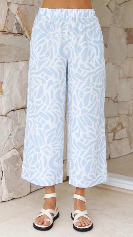 Capri Button Up Shirt and Pants Set - Light Blue Print