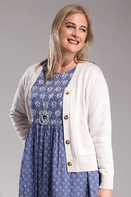 V neck Wool Blend Cardigan | PARCHMENT | 6842ZZ