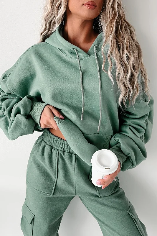 Escape The Real World Ruched Sleeve Hoodie (Olive)