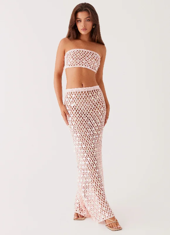 Evissa Crochet Strapless Crop Top - Pink