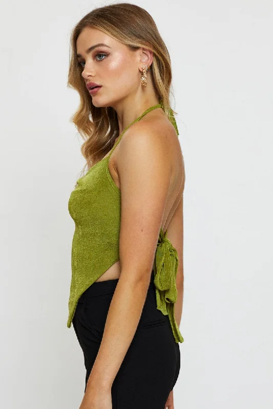 Green Crop Top Halter Neck