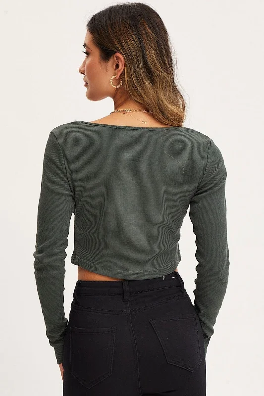 Green Top Long Sleeve Round Neck