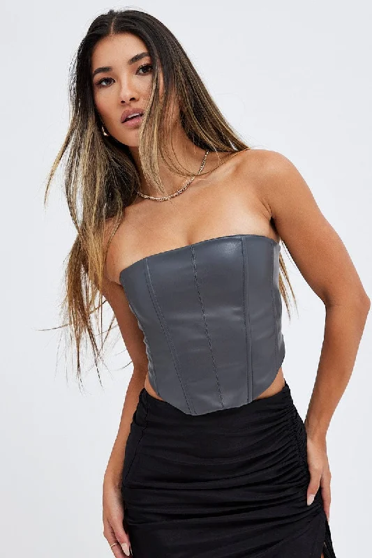 Grey Faux Leather Corset