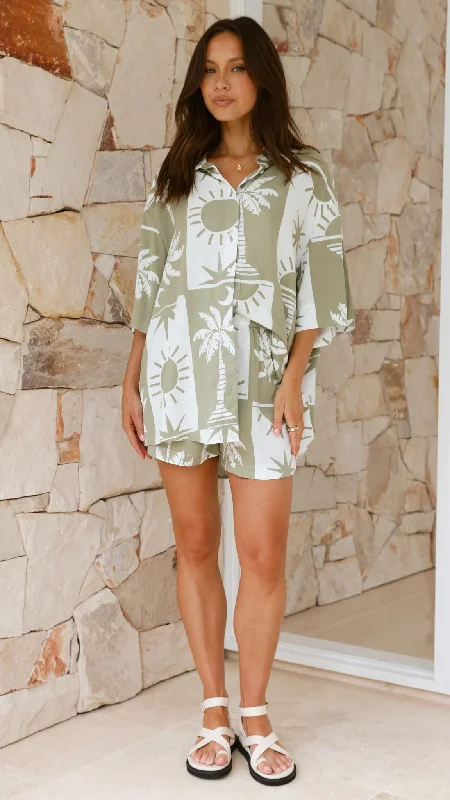 Ipanema Button Up Shirt - Green Palms