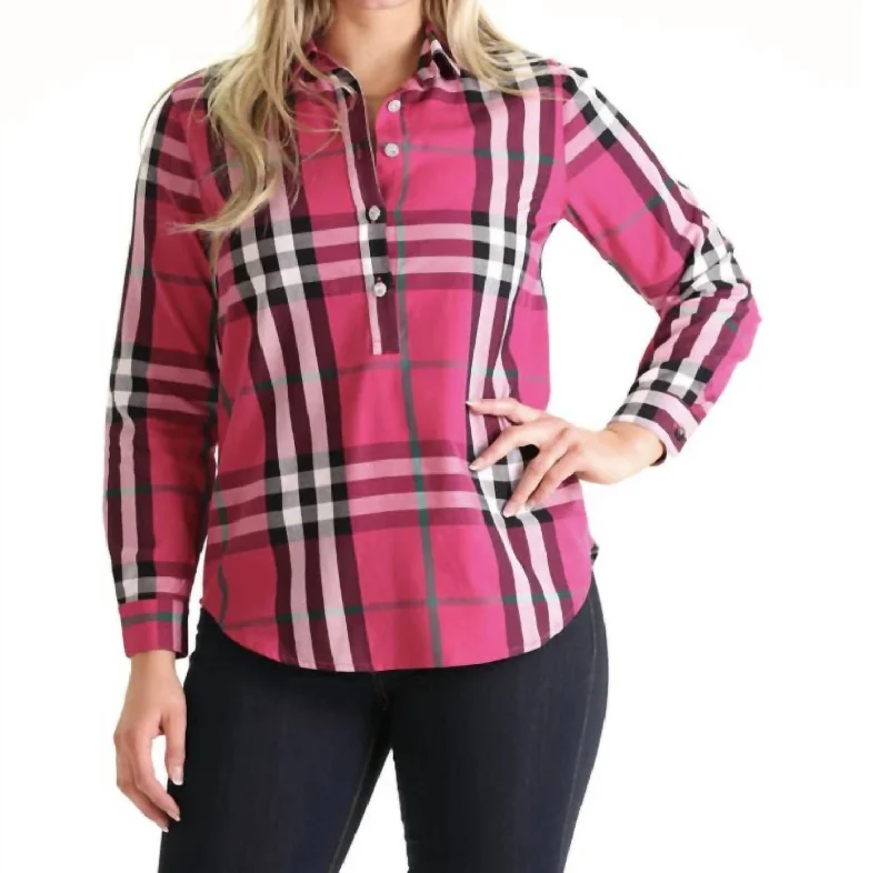 Jewel Point Tunic In Pink Plaid