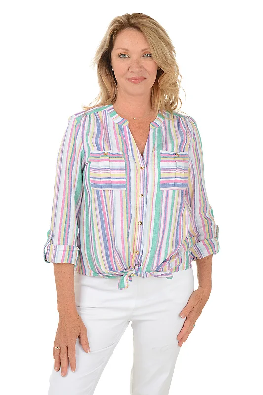 Fuschia Stripe Linen-Blend Shirt