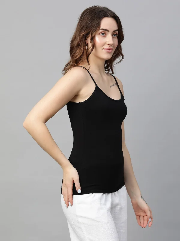 Women's Black Cotton Bamboo Elastane Slim Fit Vest