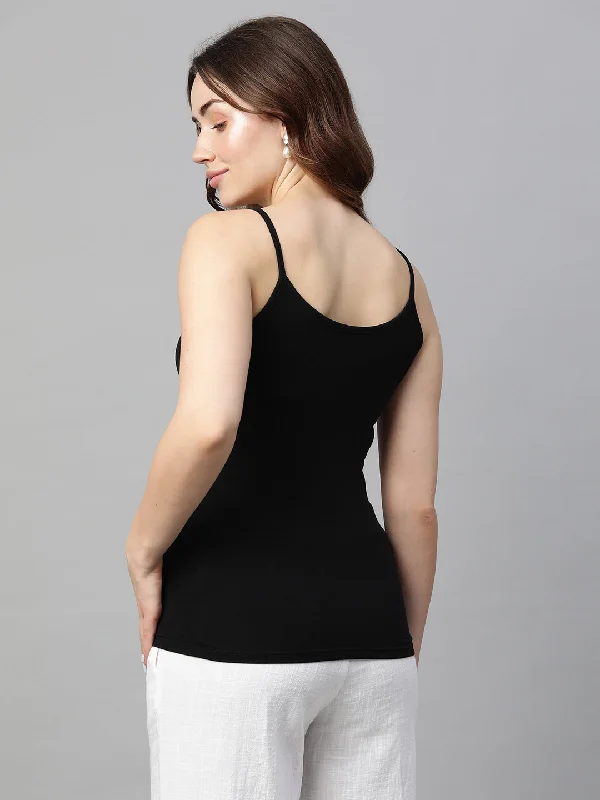 Women's Black Cotton Bamboo Elastane Slim Fit Vest