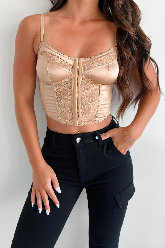 Late Nights Lace Detailed Corset Tank (Champagne)