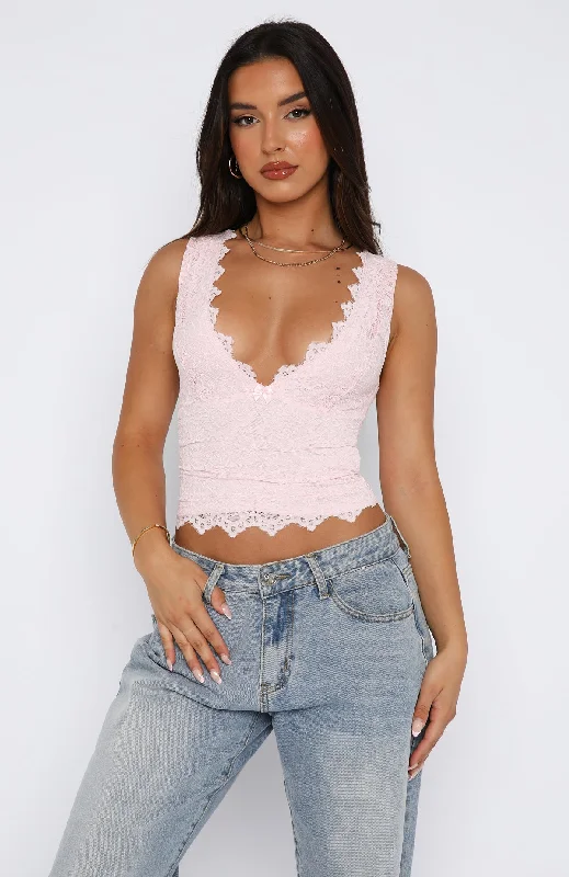 Let's Just Talk Lace Top Baby Pink