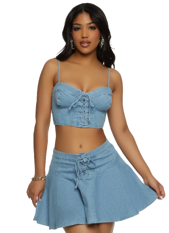 Iris Lace Up Denim Bustier Top