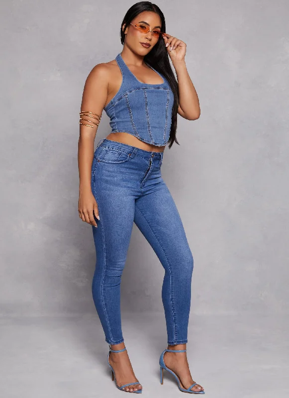 Halter Neck Corset Denim Top