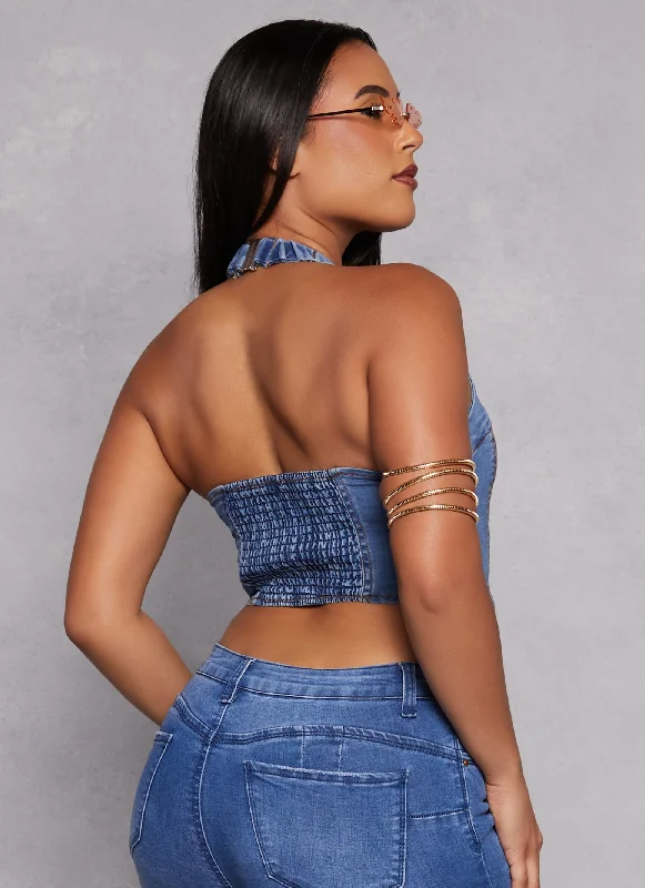 Halter Neck Corset Denim Top