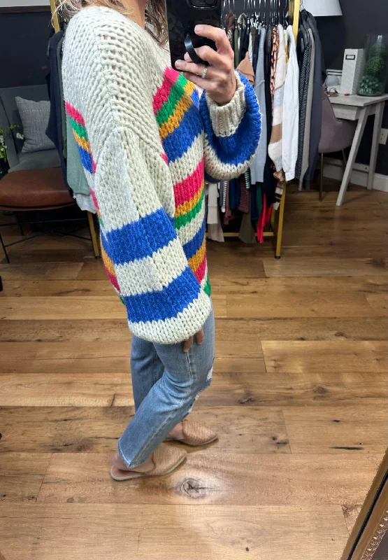 More Often Striped Chenille Knit Sweater - Blue Stripe