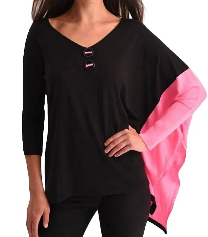 Neon Panel Slit Oversize Tunic In Black/fuchsia