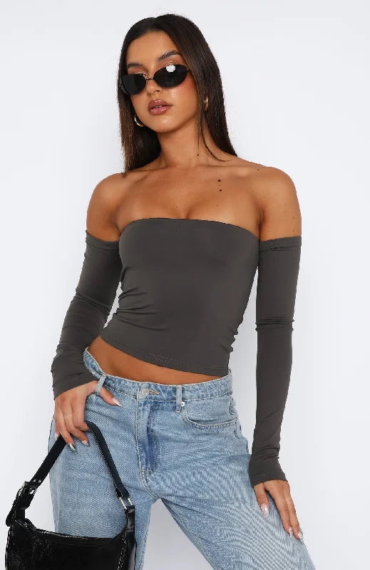 No Wrong Moves Long Sleeve Crop Charcoal