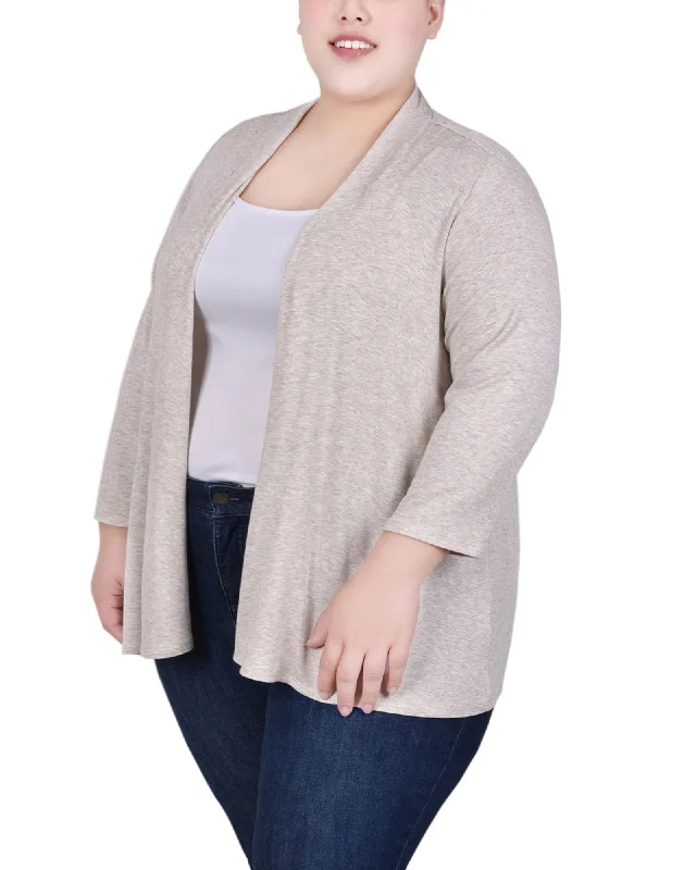 Plus Size Solid 3/4 Sleeve Cardigan