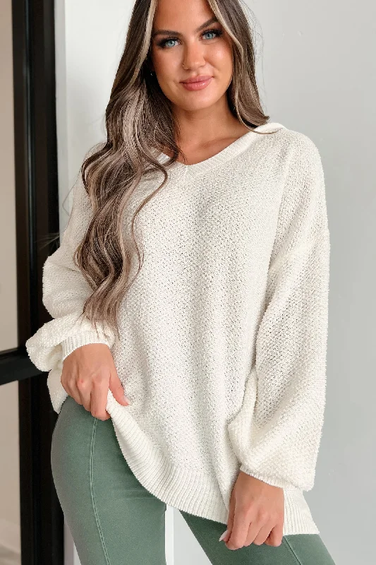 Sincerely Snuggly Hooded Popcorn Texture Sweater (Ivory)