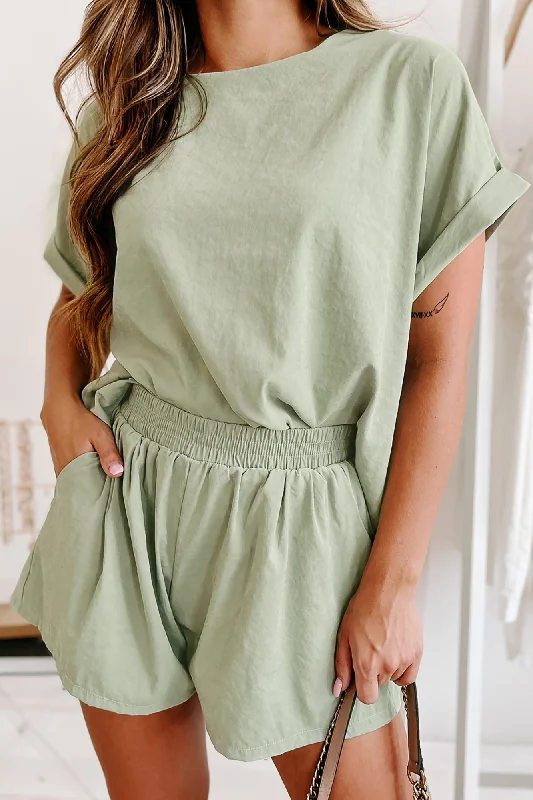 Slow Saturdays Oversized Top & Shorts Set (Light Sage)