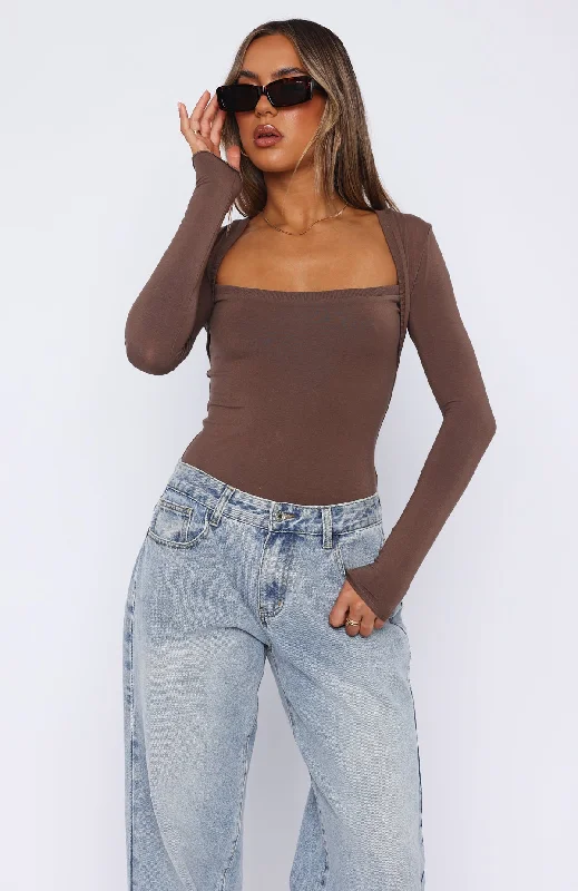 Straight Up Long Sleeve Bodysuit Mocha