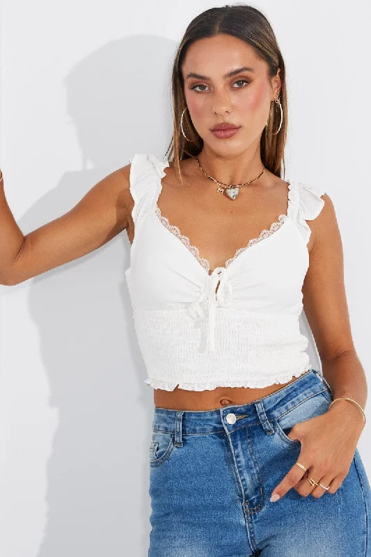 White Smocked Crop Top Sleeveless