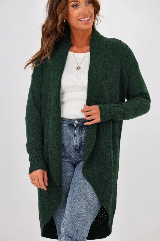 Alpine By Shine On Piccolo Merino Longline Scooped Hem Cardigan Olive