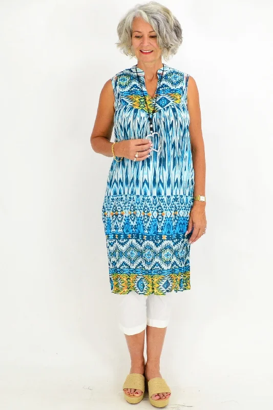 Ava Abstract Turquoise Tunic Dress