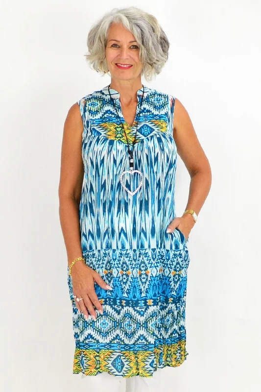 Ava Abstract Turquoise Tunic Dress