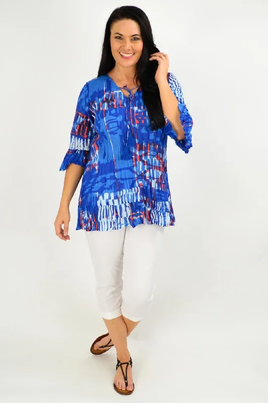 Blue Red Abstract Print Tunic Top