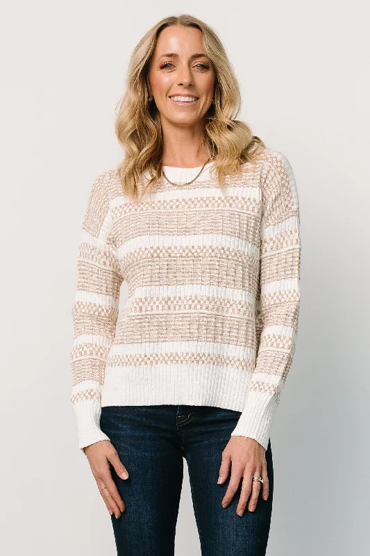 Brigitte Knit Sweater | Taupe + Off White