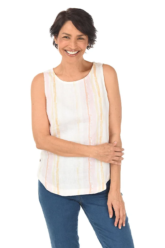 Tulip Striped Sleeveless Linen Blouse