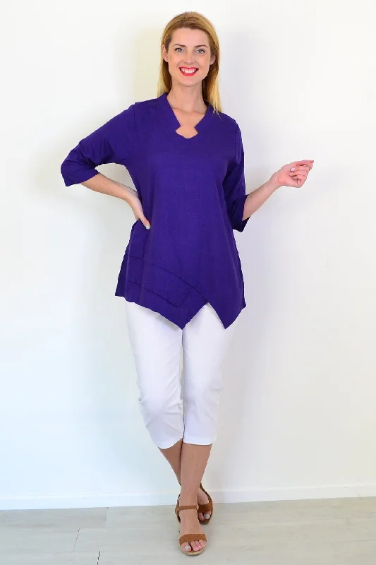 Purple Linen Blend Tunic Top