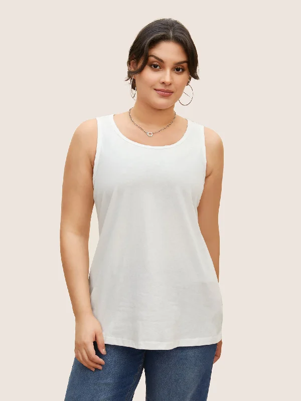 Cotton Round Neck Distressed Stretched Tank Top